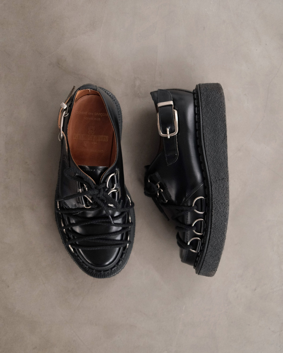 COMME DES GARCONS X GEORGE COX D-Ring Derby Crepper Black