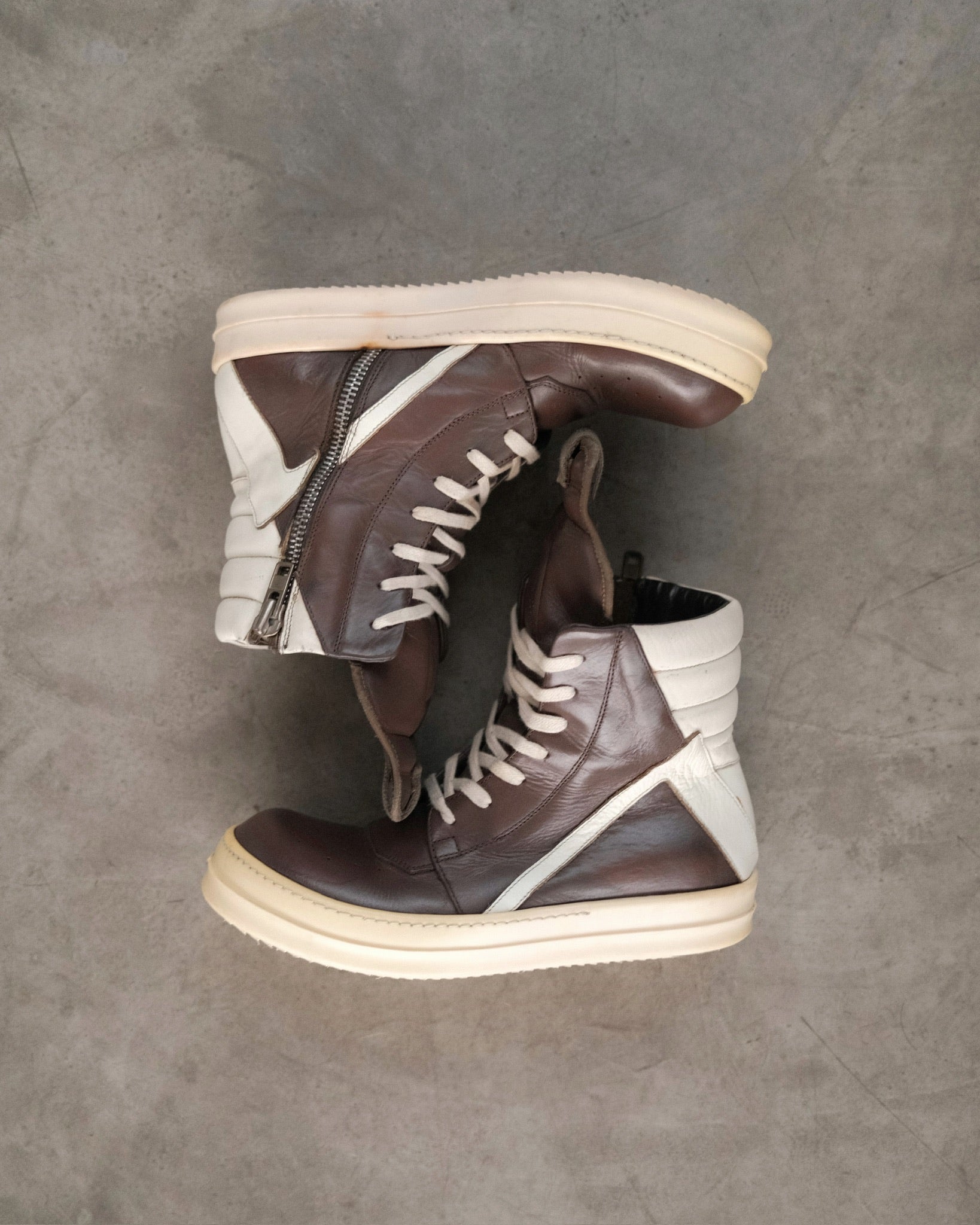 RICKOWENS SS16 Geobasket In Milk & Dark Dust Leather