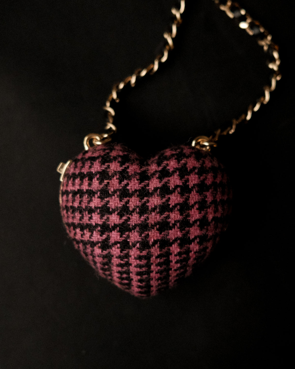 2022 Tweed & Leather CC Heart Locket Pendant Necklace