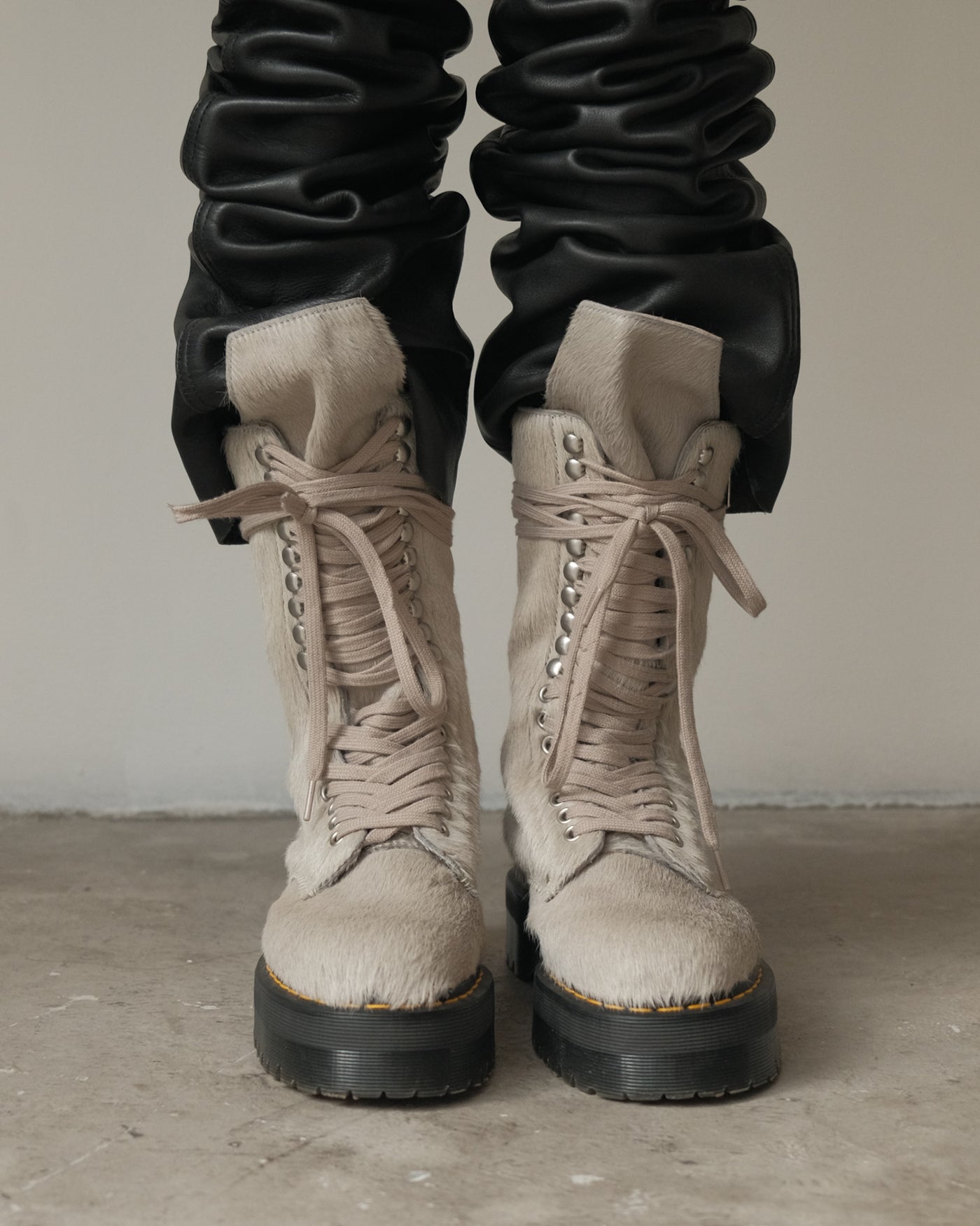 Rick Owens x Dr. Martens ‘Calf Hair’ Hi-top Light Grey Side Zip Boots