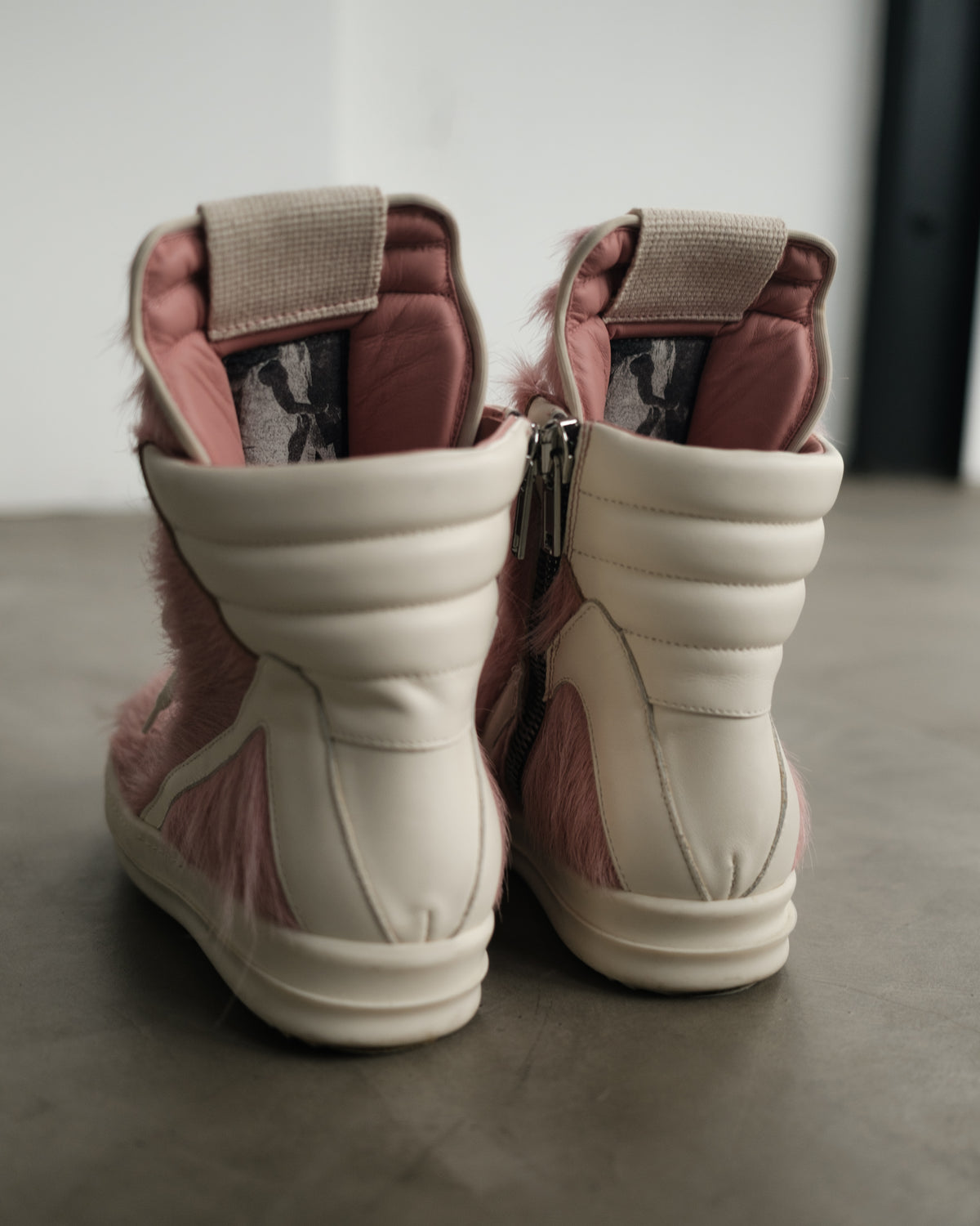 RICK OWENS Pink Geobasket Pony Hair Sneakers