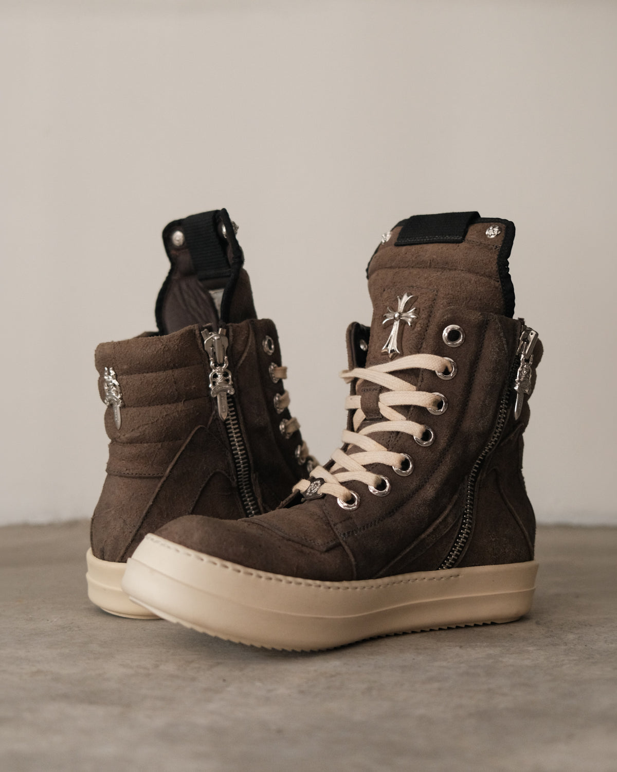 Chrome Hearts x Rick Owens Suede Rhodium Cross Geobasket