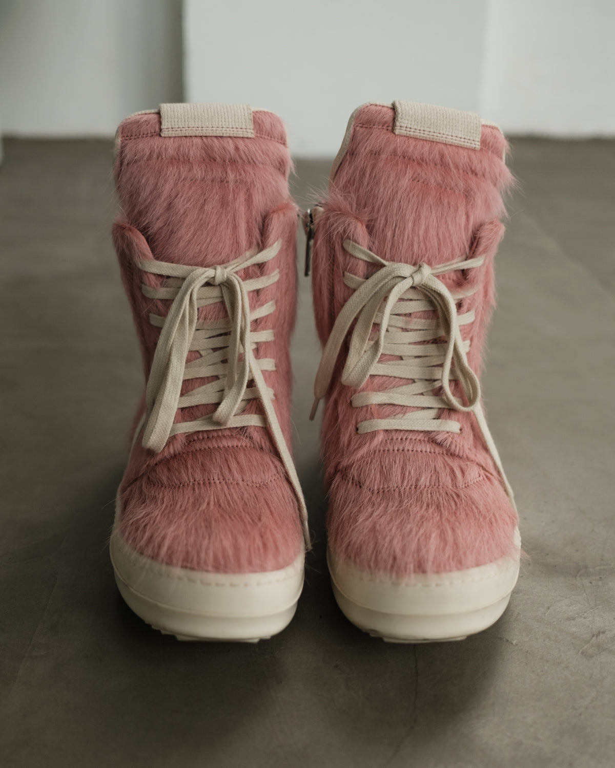 RICK OWENS Pink Geobasket Pony Hair Sneakers