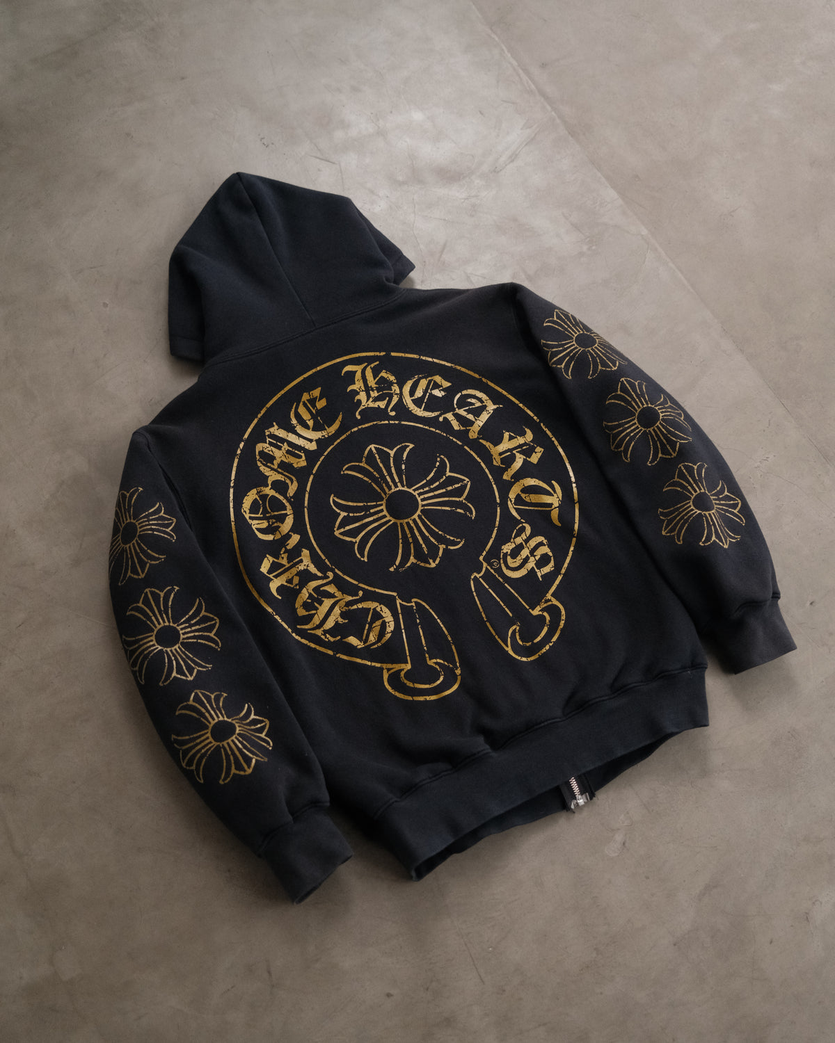 Vintage Chrome Hearts Gold Thermal Zip-Up Hoodie