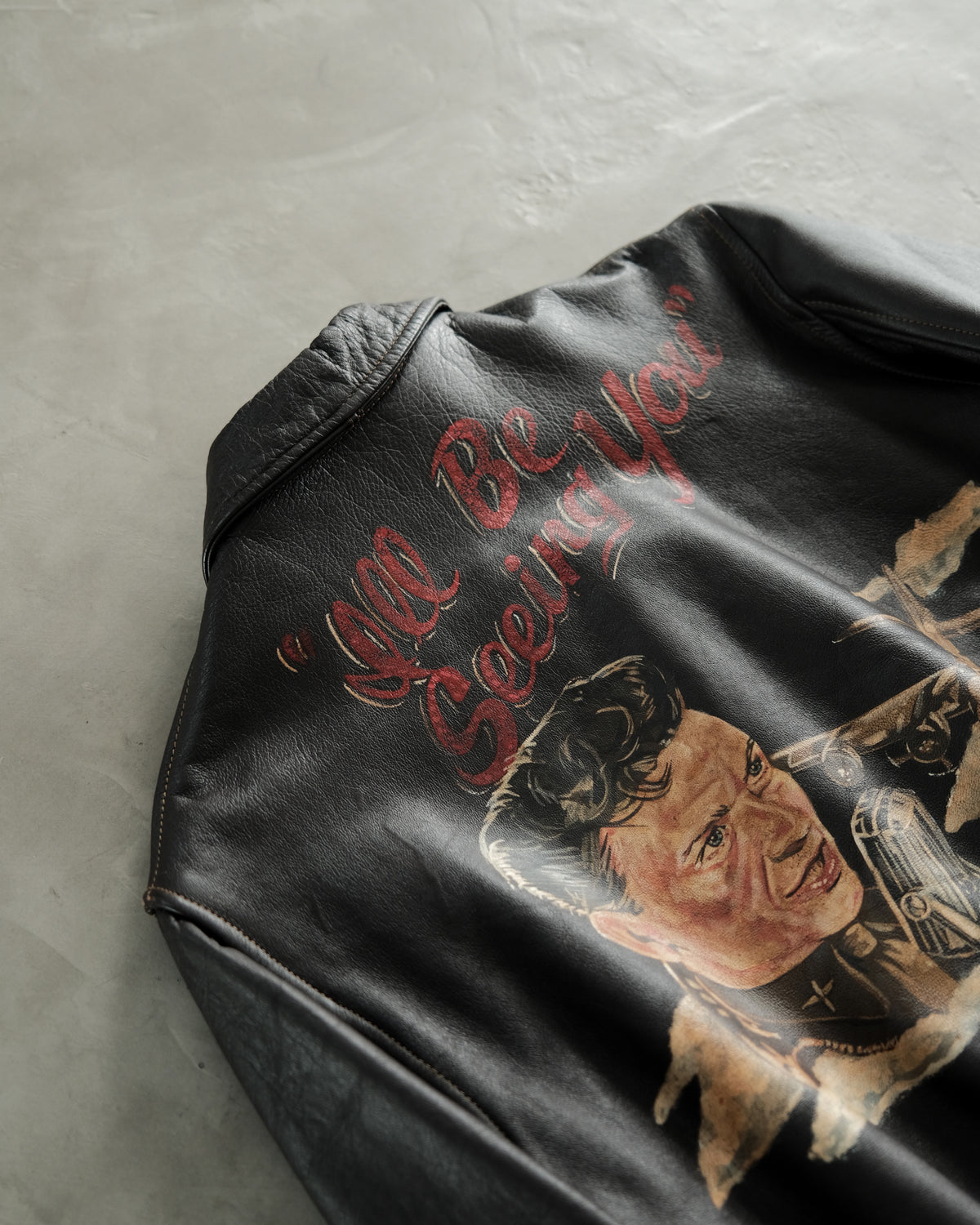 A-1993 AVIREX “I’ll Be Seeing You” Hand Painted Leather Bomber Jacket.