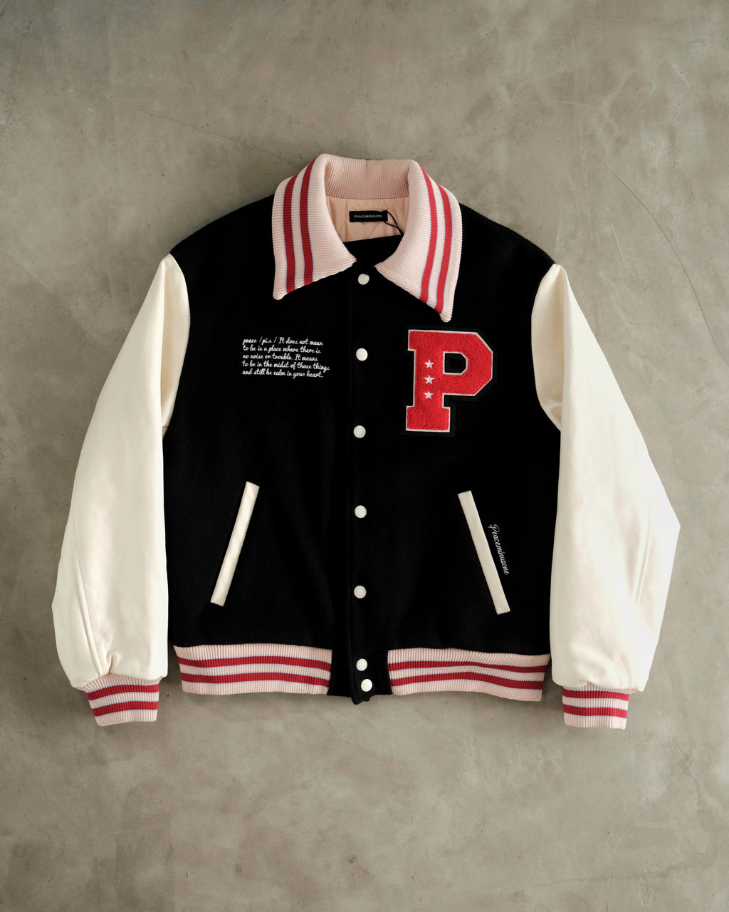 ss22 PEACEMINUSONE
Delivers Collared Varsity
Jackets