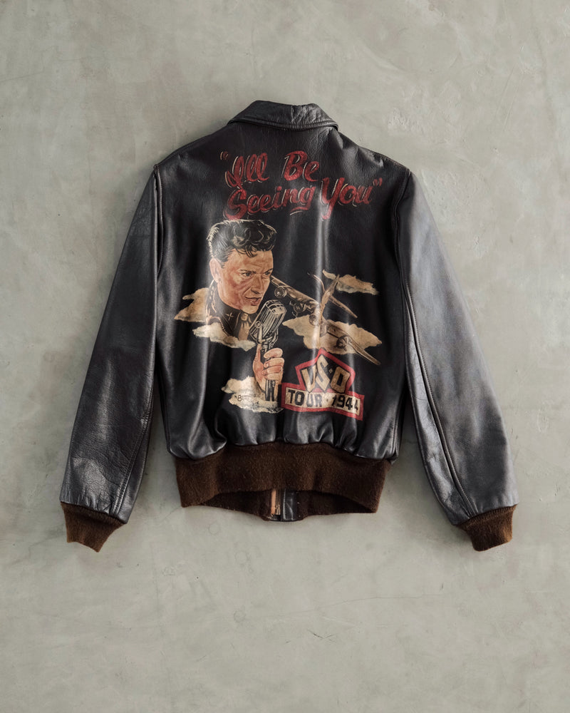 A-1993 AVIREX “I’ll Be Seeing You” Hand Painted Leather Bomber Jacket.