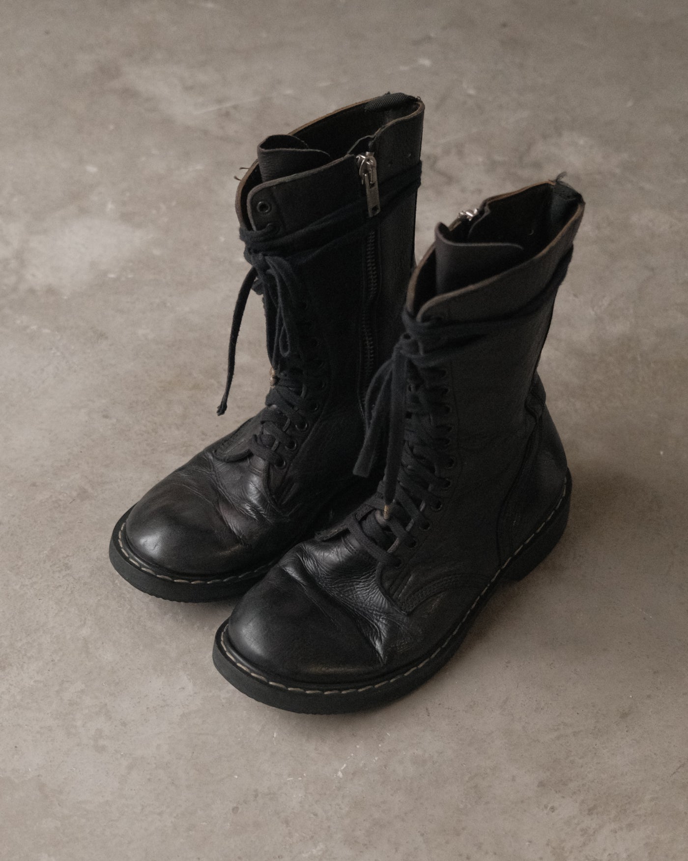 FW07 RICK OWENS Exploder Black Leather Combat Boots