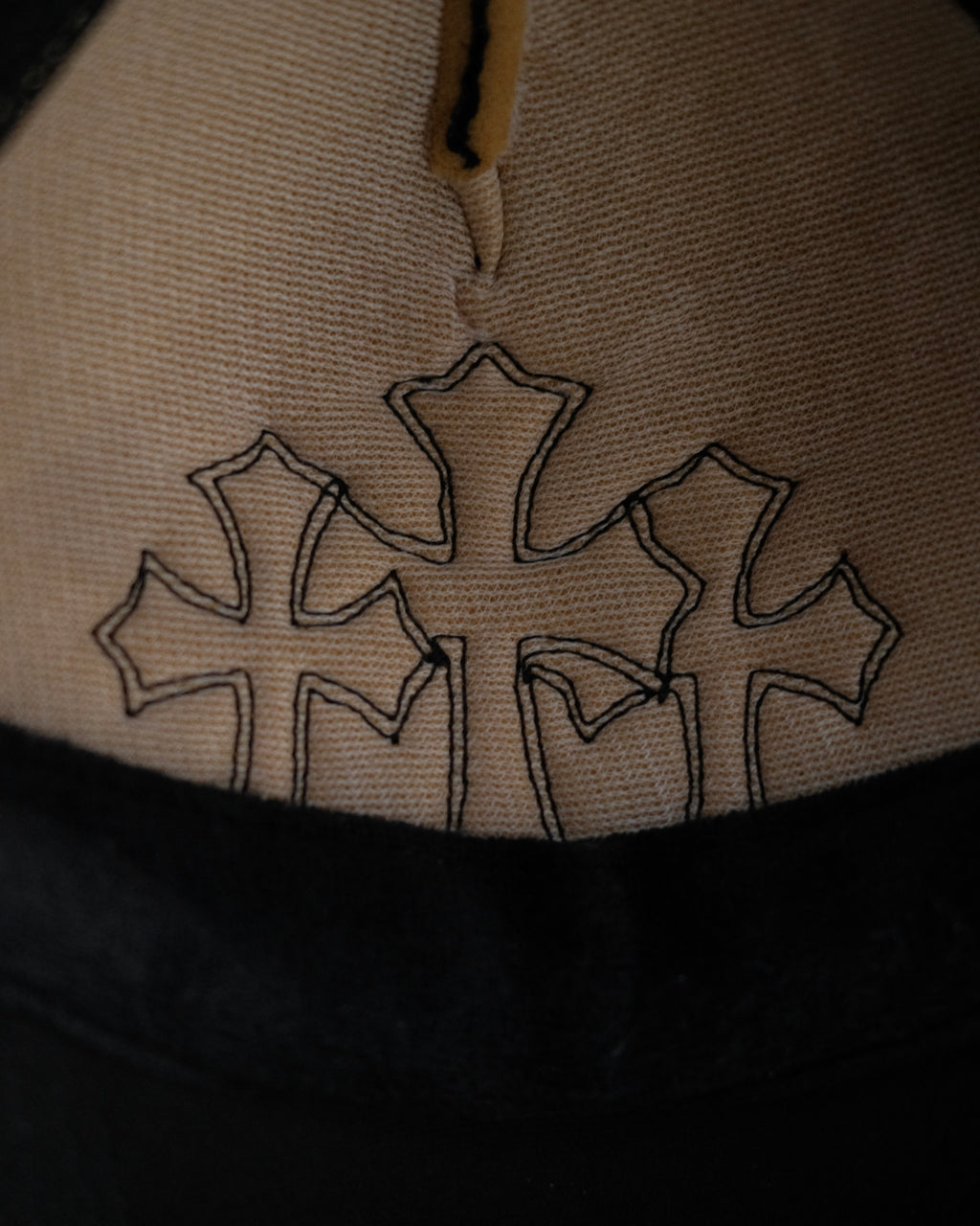 Vintage CHROME HEARTS Triple Leather Cross Patch Trucker Hat