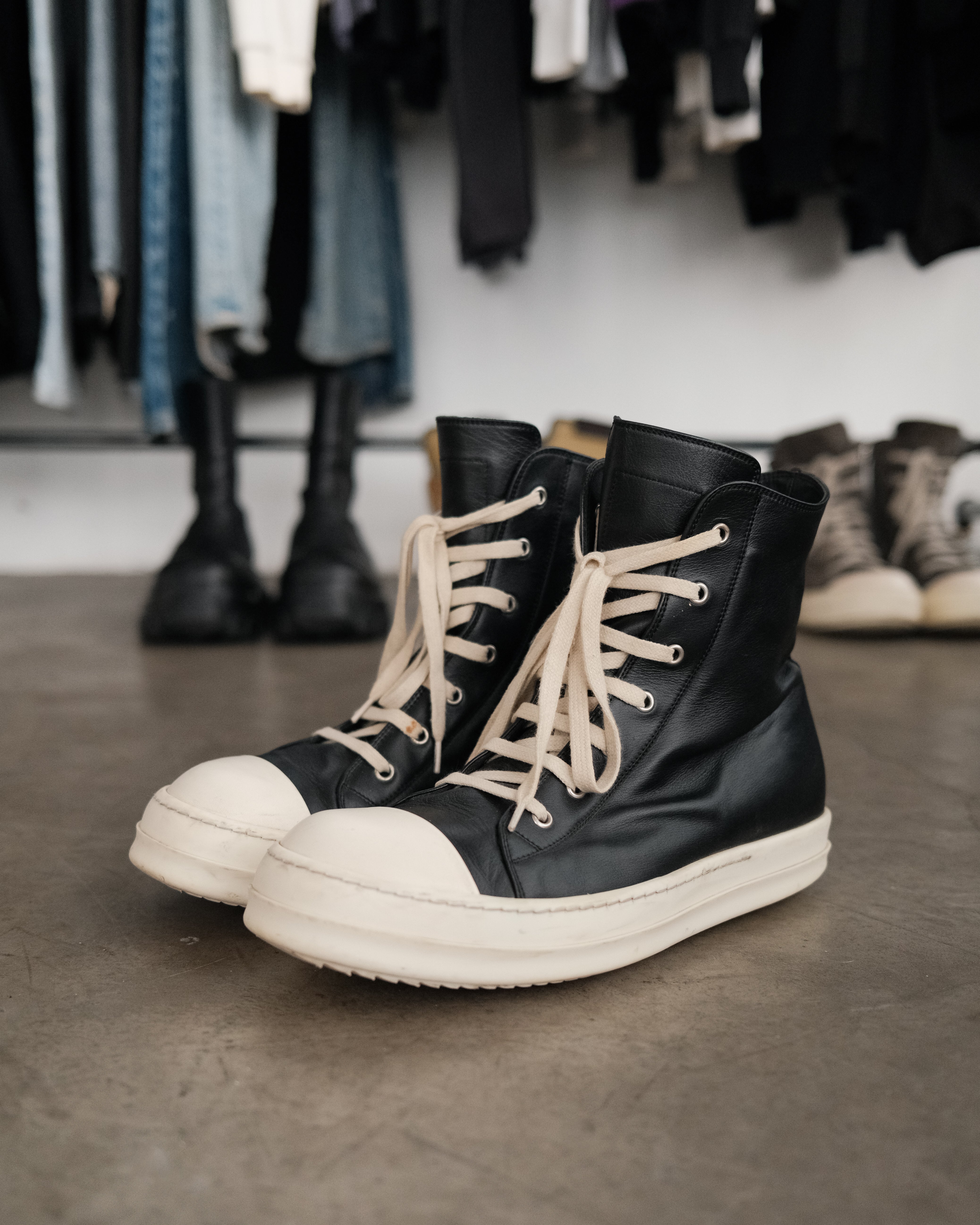 靴 Rick owens high ramones ss23 Rick Owens Ramones Leather Black/Milk Sneakers SS23 Size 43 | eBay