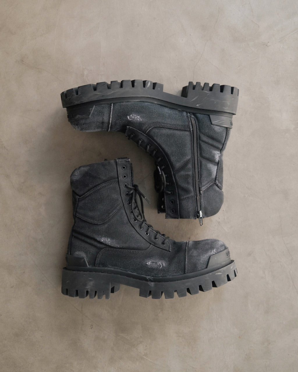 BALENCIAGA Strike Distressed Lace-Up Boots