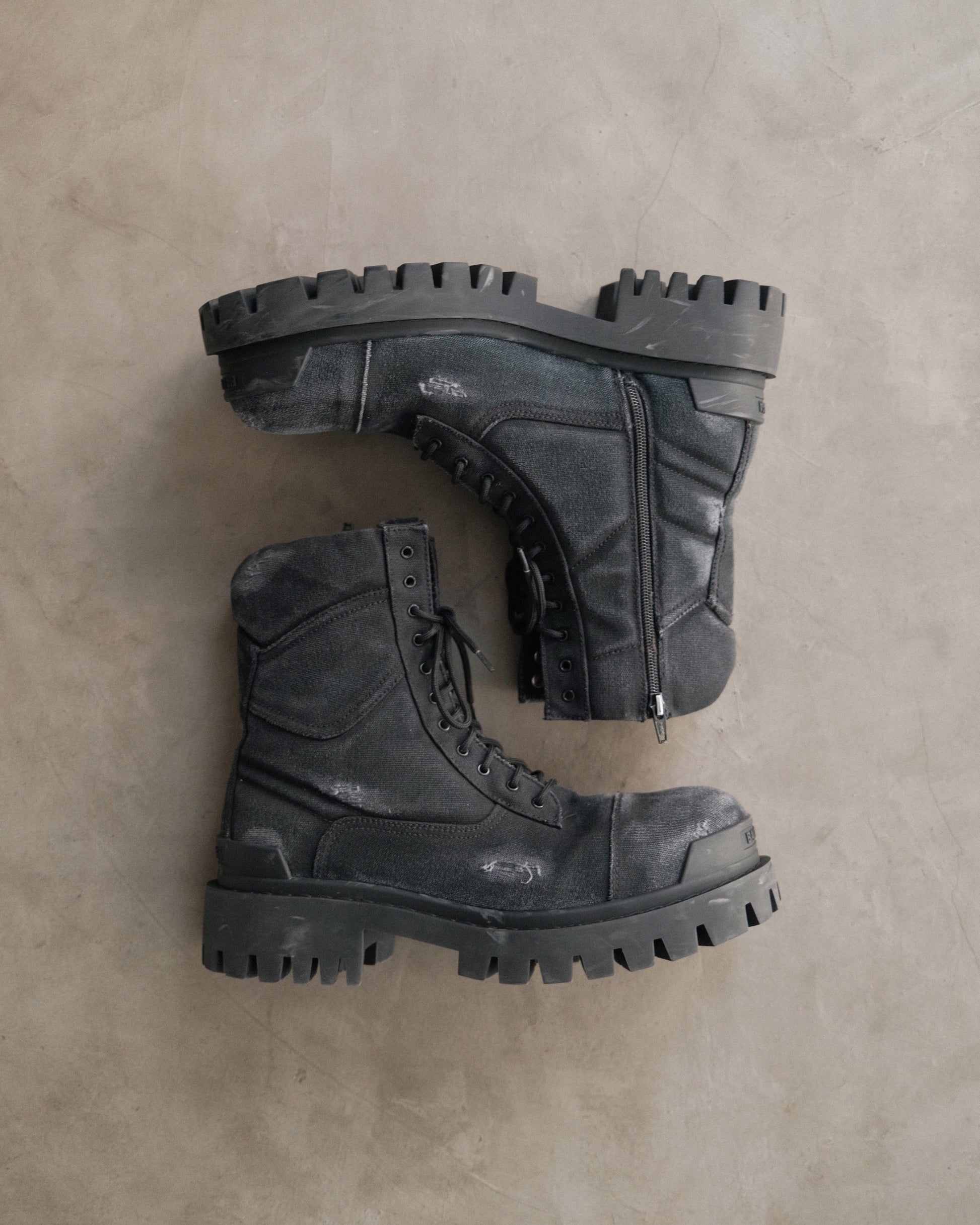 BALENCIAGA Strike Distressed Lace-Up Boots