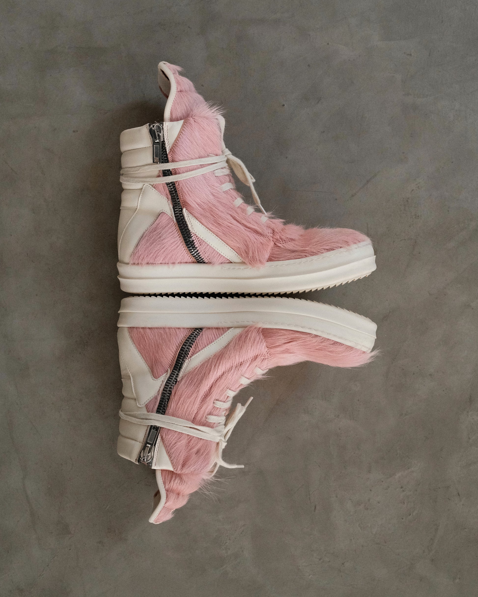 RICK OWENS Pink Geobasket Pony Hair Sneakers