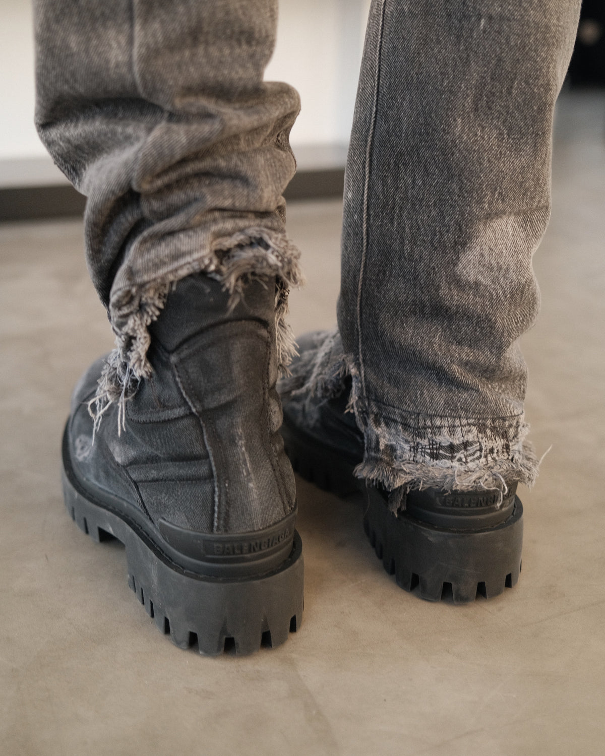 BALENCIAGA Strike Distressed Lace-Up Boots