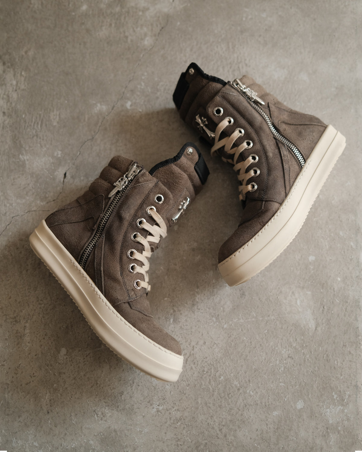 Chrome Hearts x Rick Owens Suede Rhodium Cross Geobasket