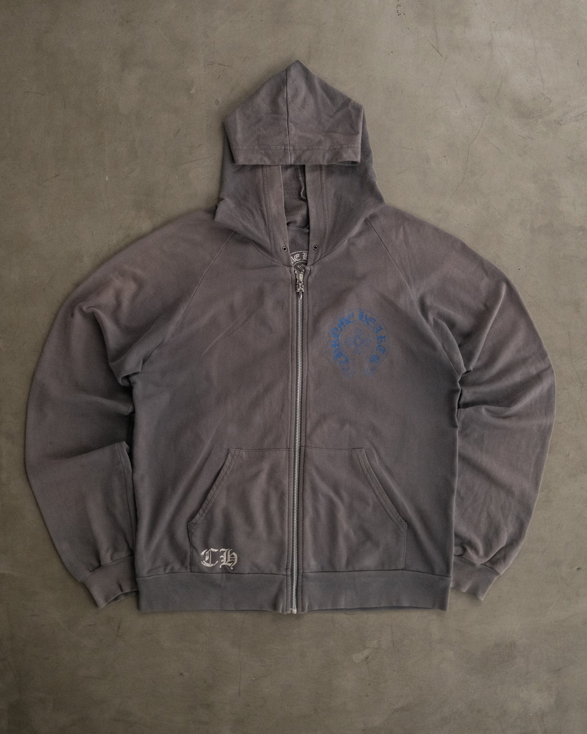 CHROME HEARTS Blue Floral Cross Logo Grey Zip Up Hoodie