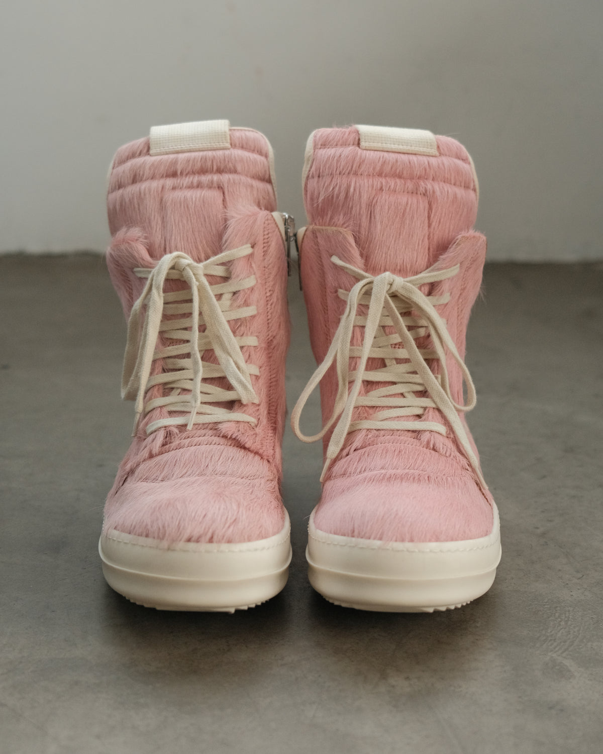 Rick Owens Pink Geobasket Pony Hair Sneakers