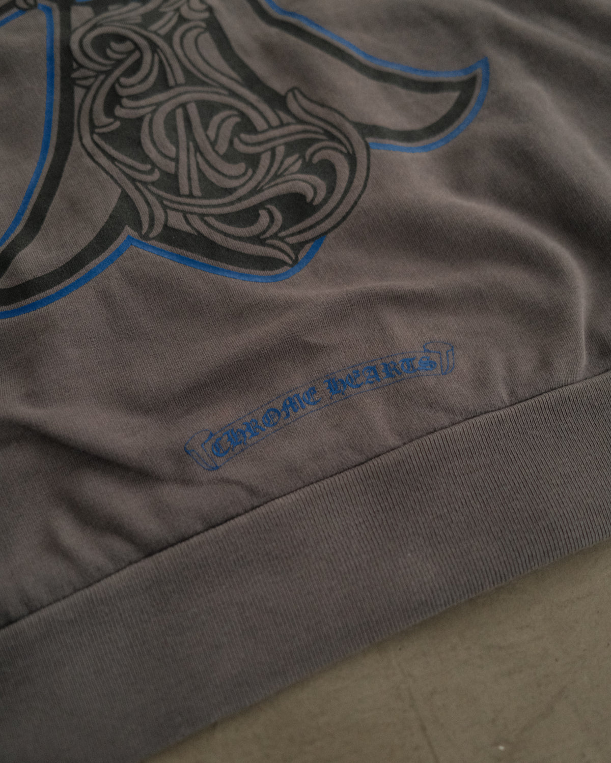 CHROME HEARTS Blue Floral Cross Logo Grey Zip Up Hoodie