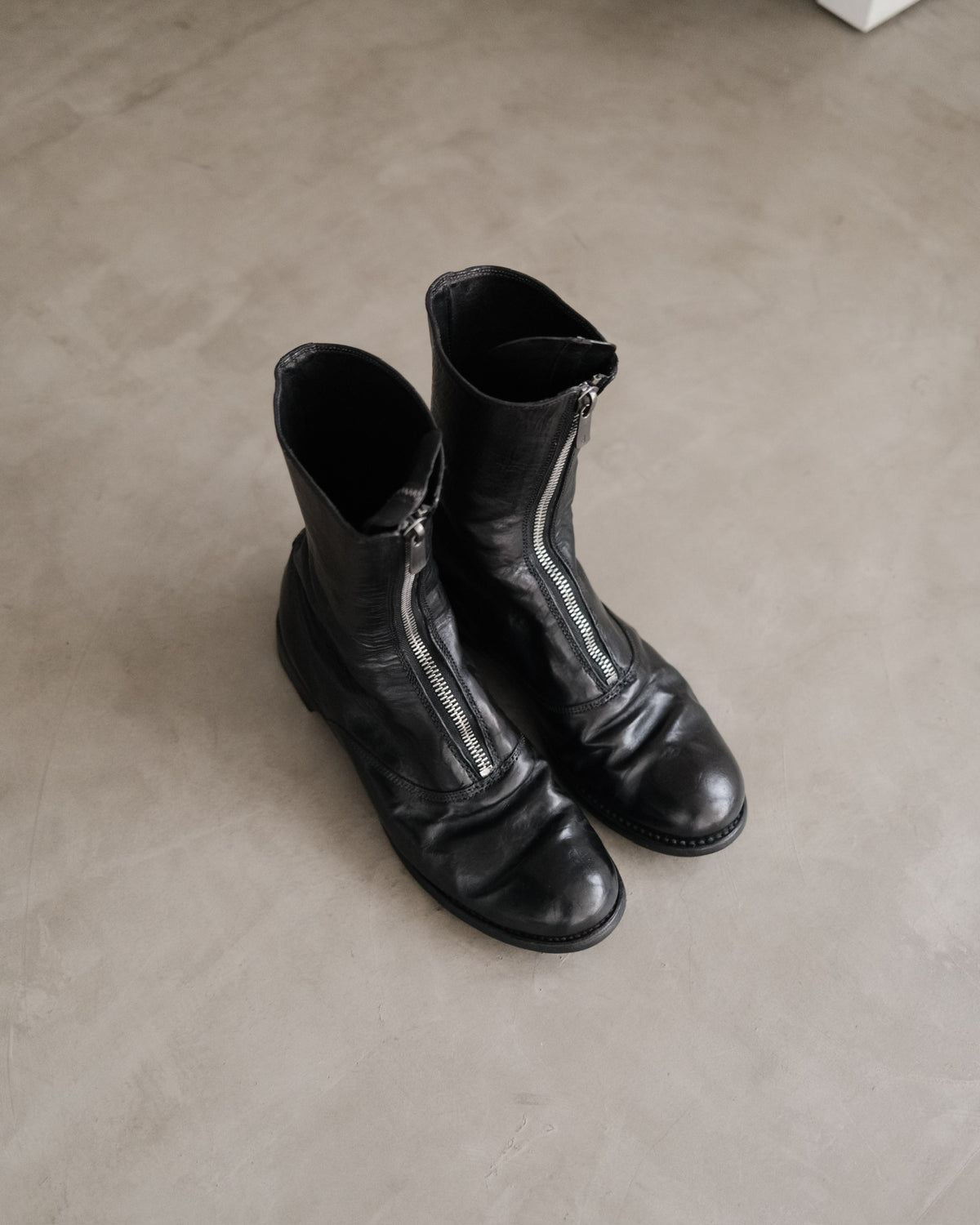 GUIDI 310 Leather Front Zip Boots Dyed Black