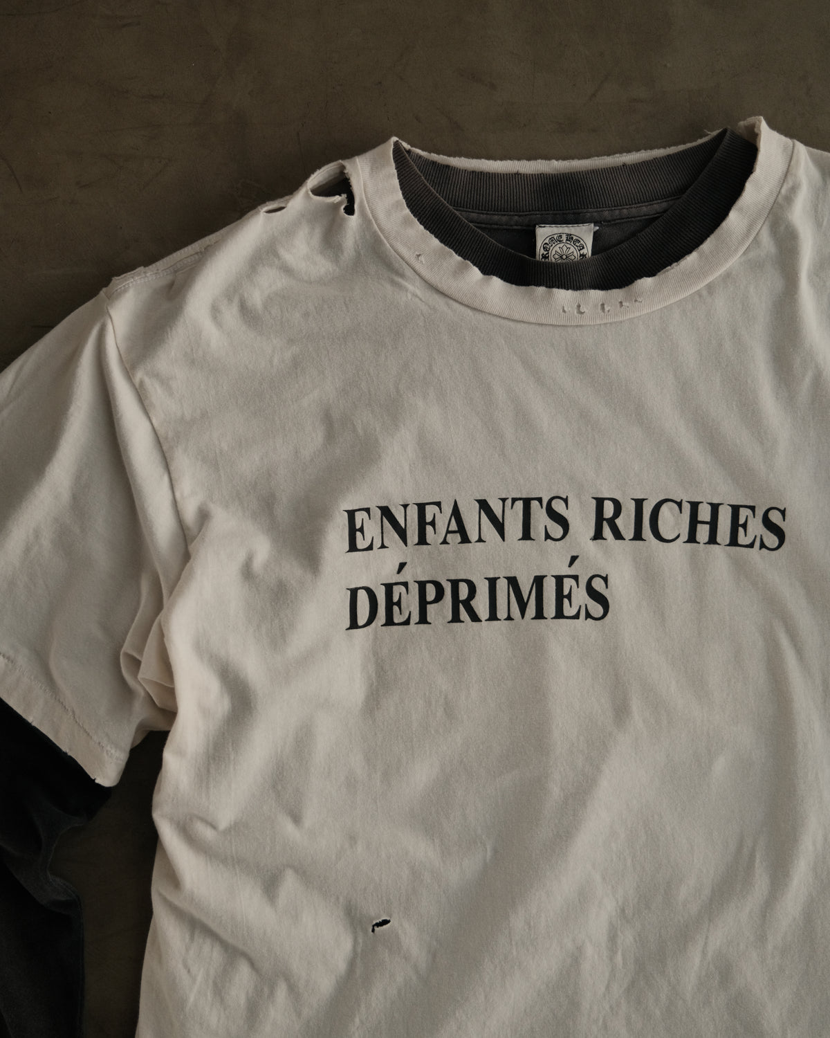 ENFANTS RICHES DÉPRIMÉS 
Distressed Logo-Print Cotton-Jersey T-Shirt