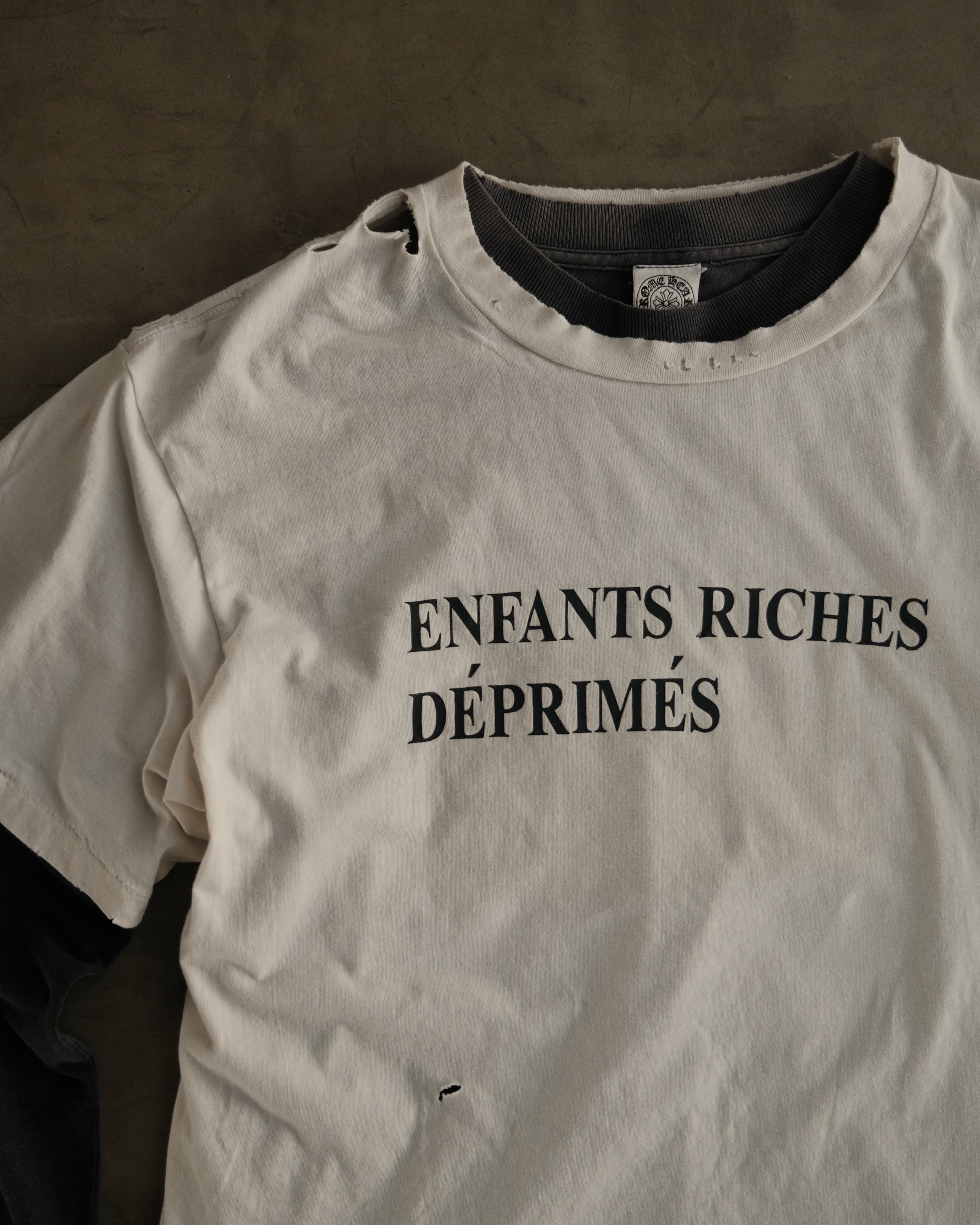 ENFANTS RICHES DÉPRIMÉS 
Distressed Logo-Print Cotton-Jersey T-Shirt