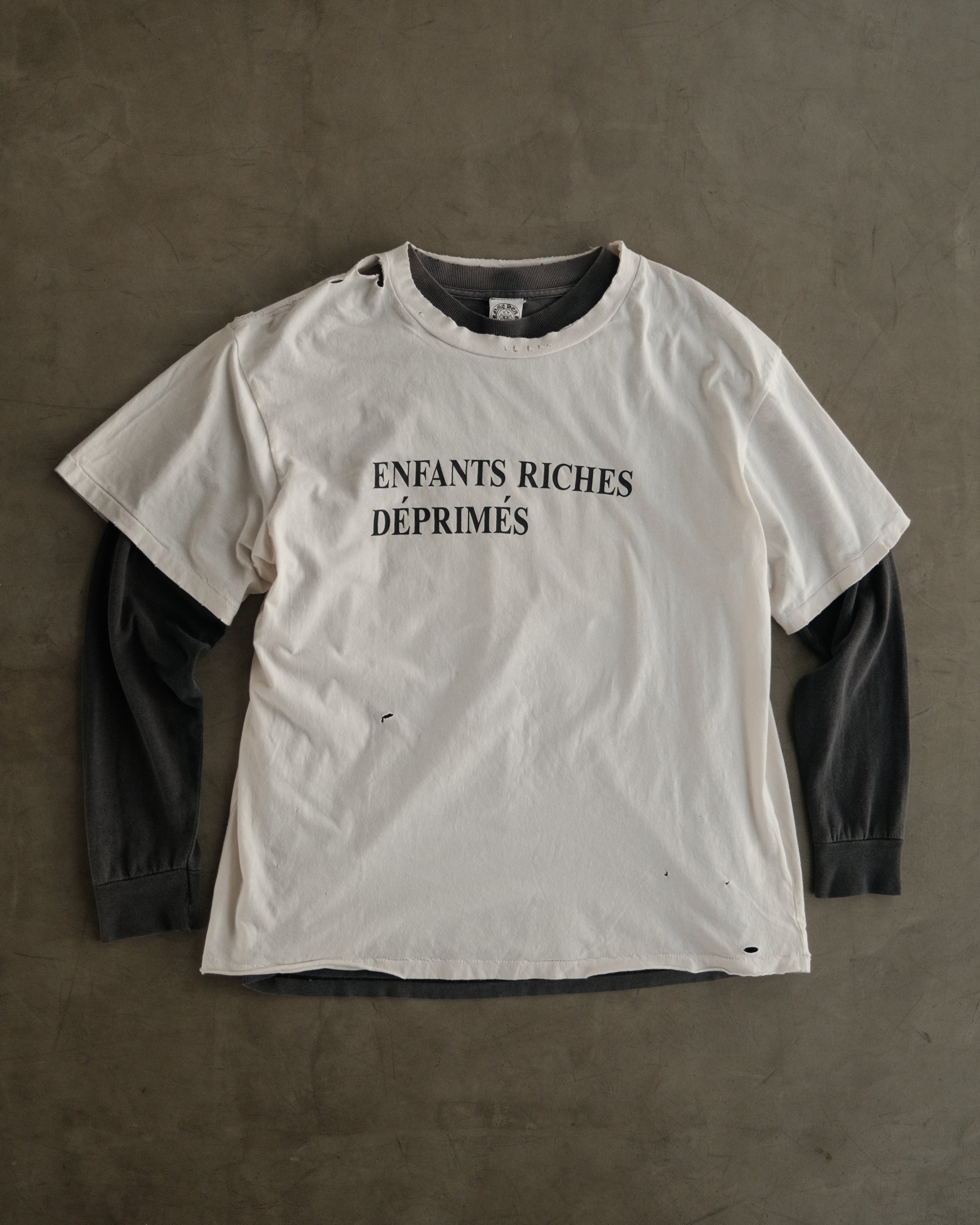ENFANTS RICHES DÉPRIMÉS 
Distressed Logo-Print Cotton-Jersey T-Shirt