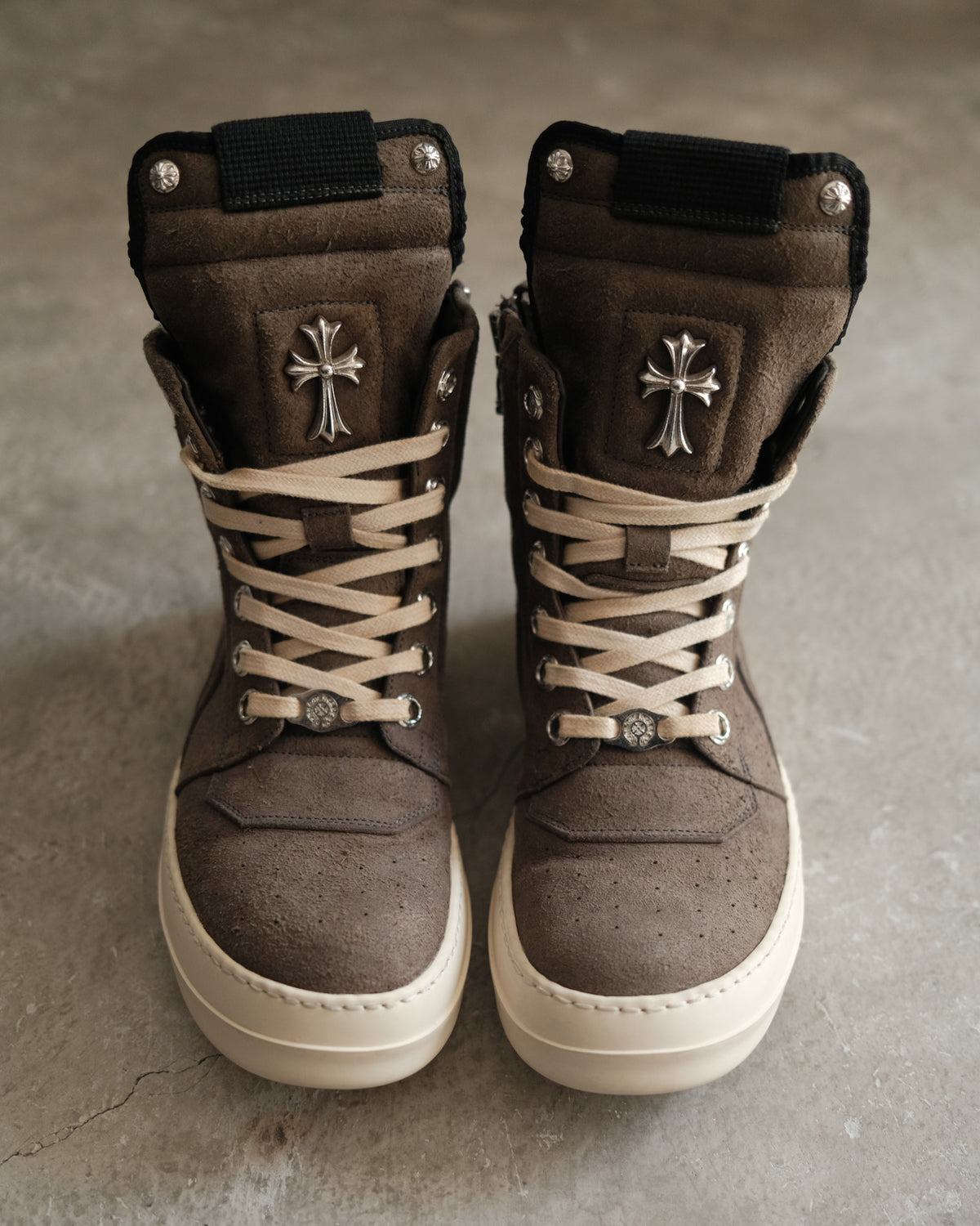 Chrome Hearts x Rick Owens Suede Rhodium Cross Geobasket