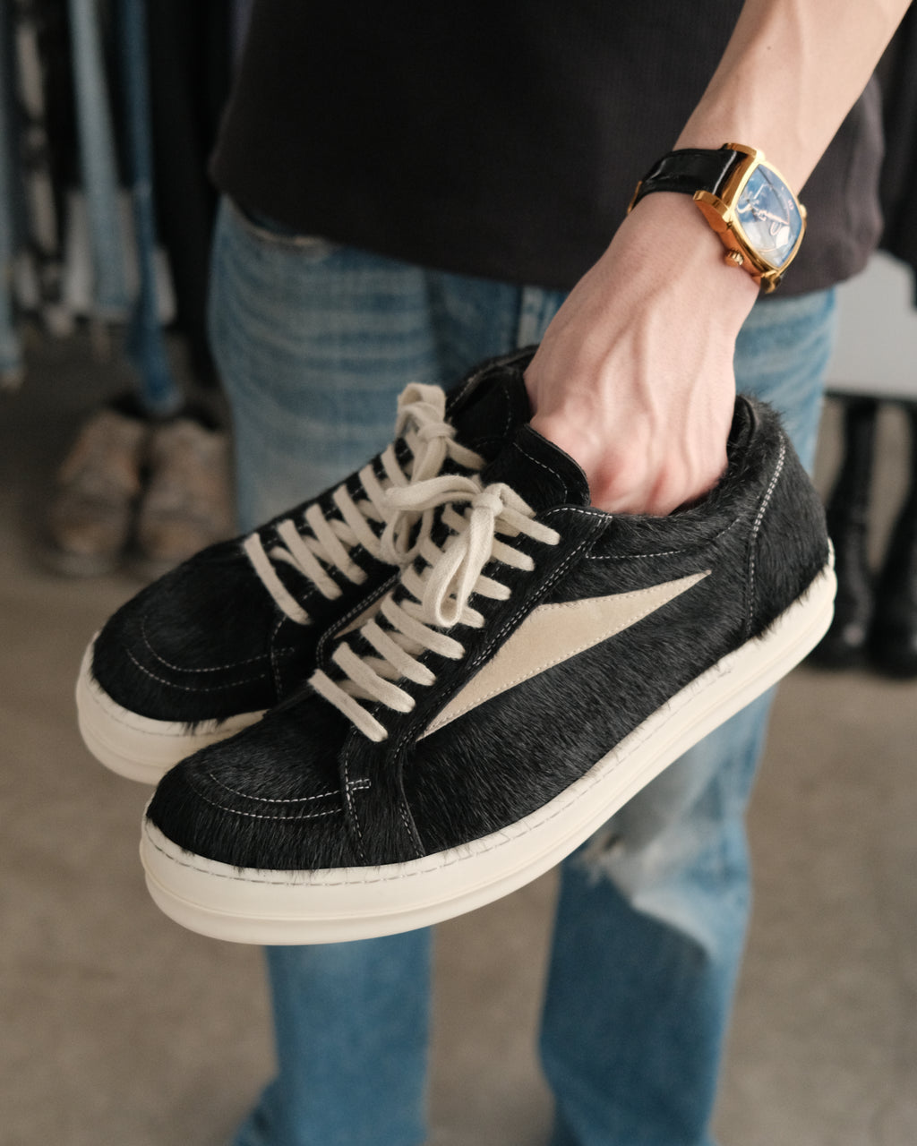 Rick Owens Pony Hair Vintage Strobe Sneakers