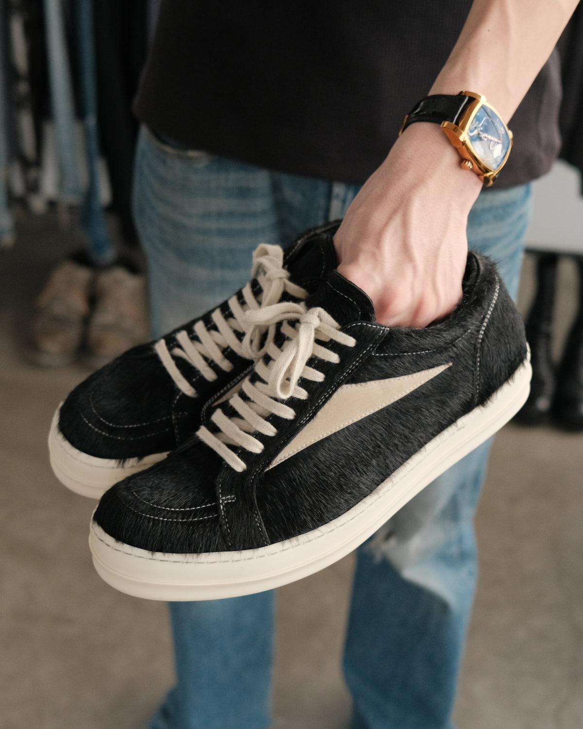 Rick Owens Pony Hair Vintage Strobe Sneakers