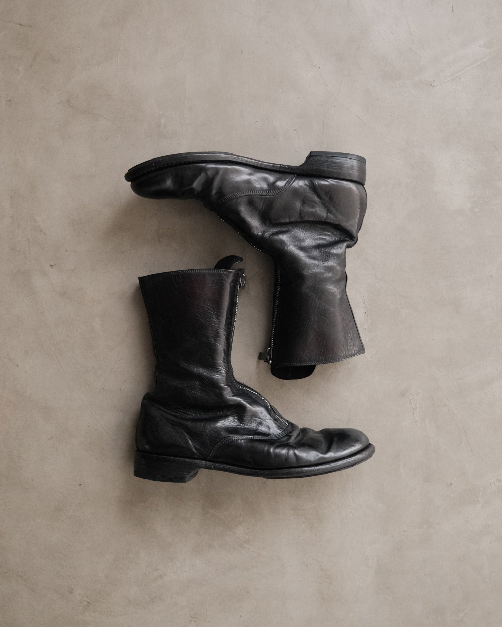 GUIDI 310 Leather Front Zip Boots Dyed Black