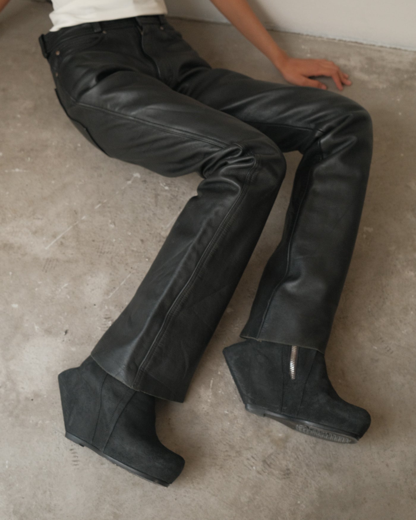 RICK OWENS Black Suede Wedge Boots