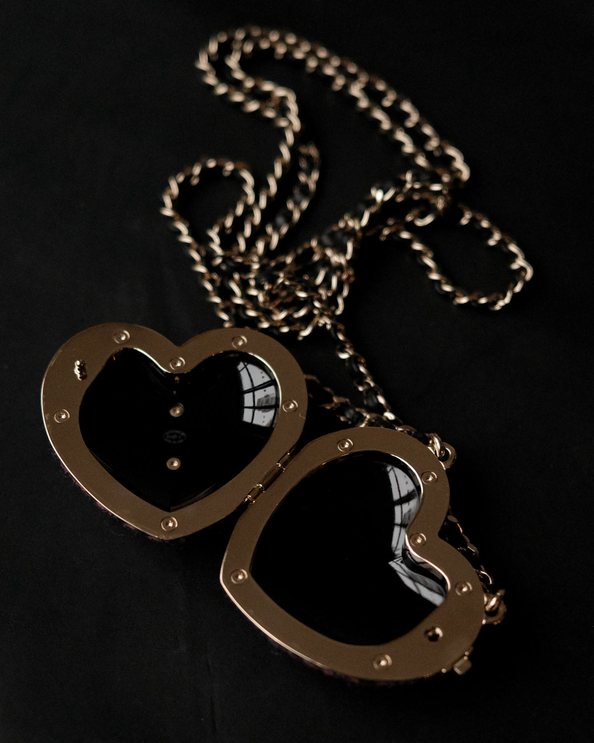 2022 Tweed & Leather CC Heart Locket Pendant Necklace