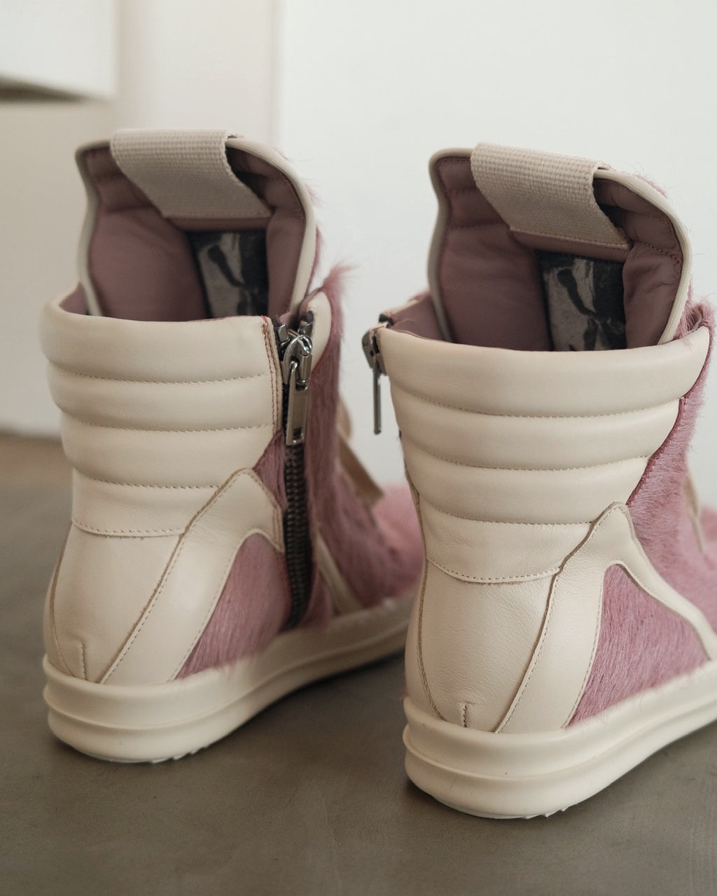 RICK OWENS Pink Geobasket Pony Hair Sneakers