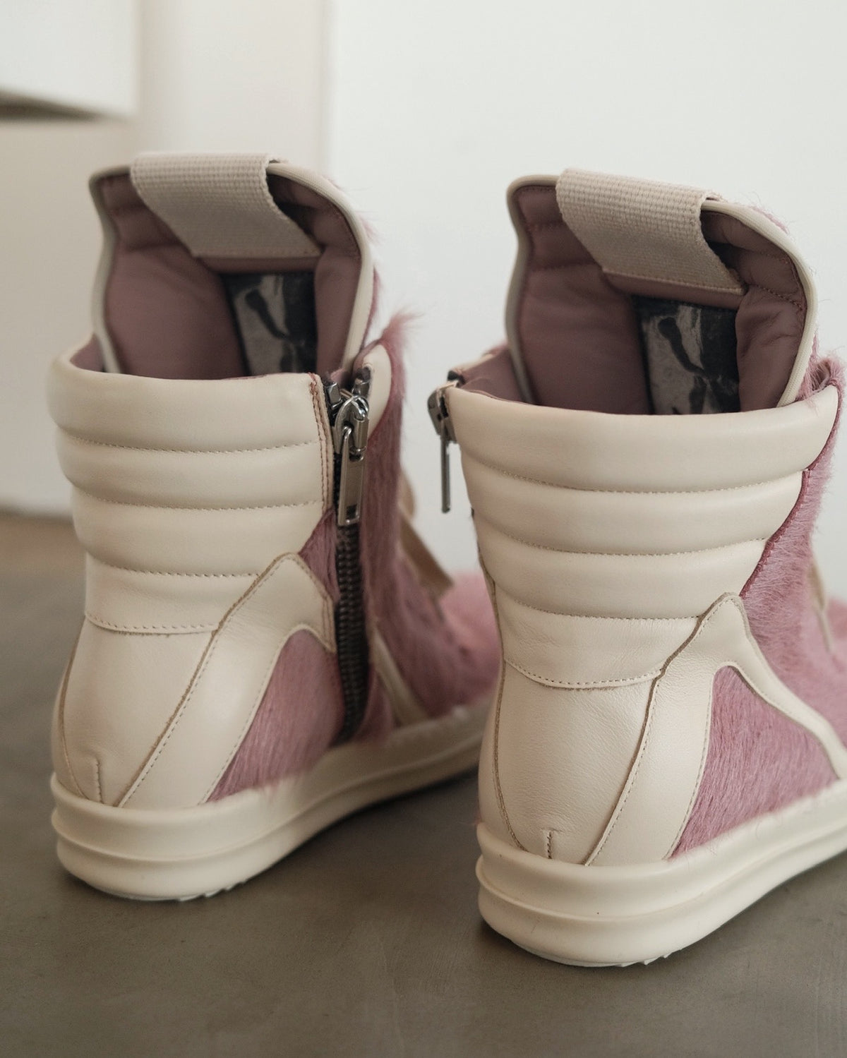 RICK OWENS Pink Geobasket Pony Hair Sneakers