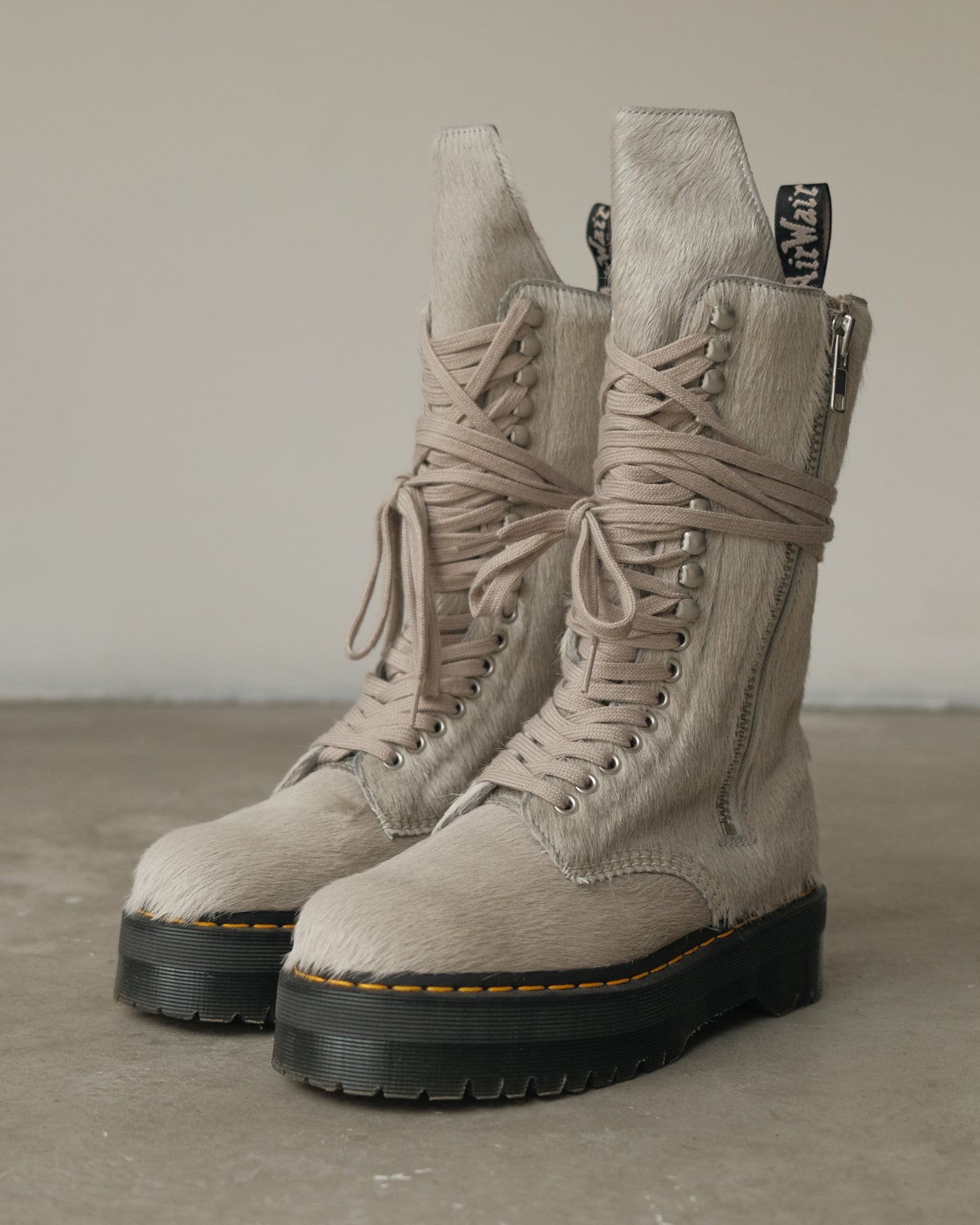 Rick Owens x Dr. Martens ‘Calf Hair’ Hi-top Light Grey Side Zip Boots