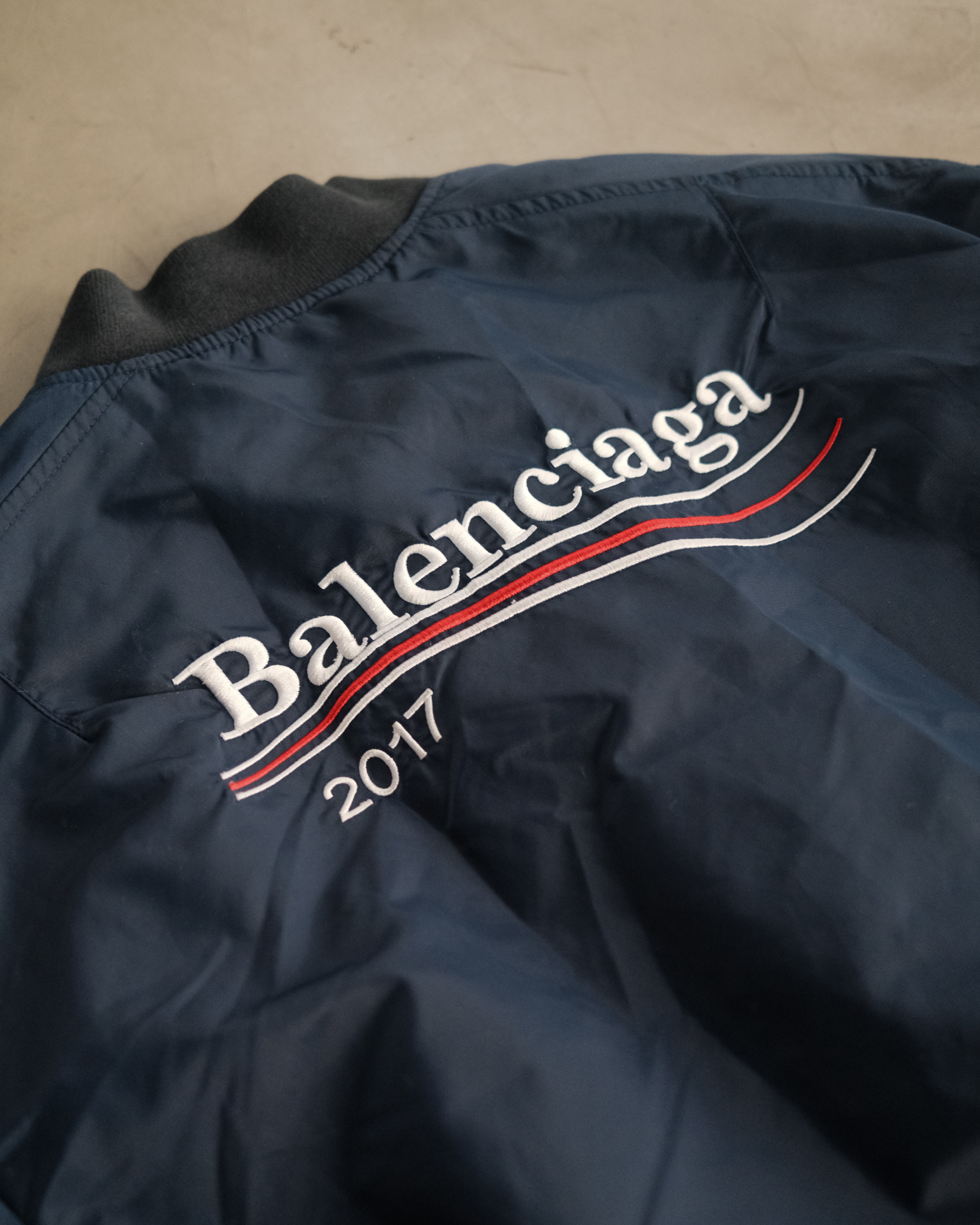 BALENCIAGA 2017 Runway Navy Wobble Campaign MA1 Padded Bomber