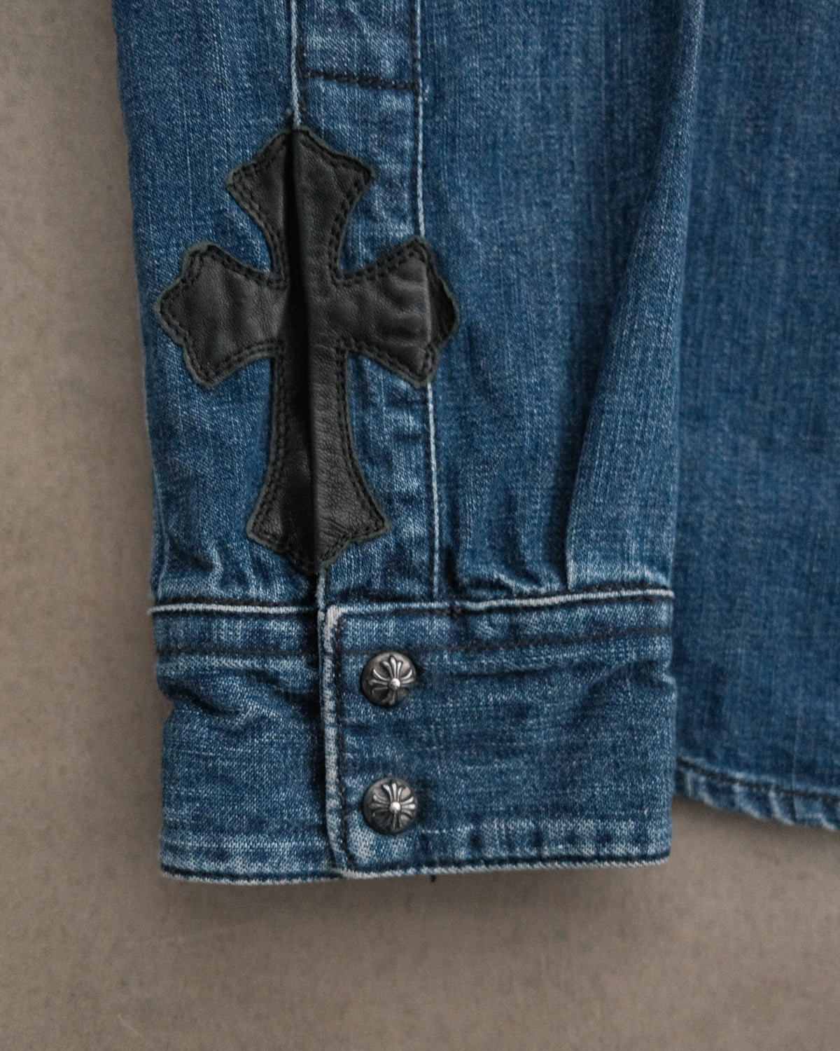 CHROME HEARTS Denim Western Cross Ball Button Long Sleeve Shirt