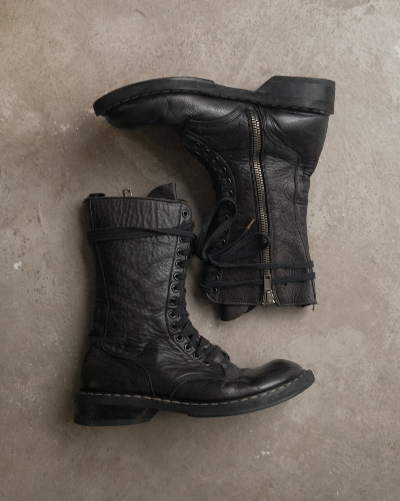 FW07 RICK OWENS Exploder Black Leather Combat Boots