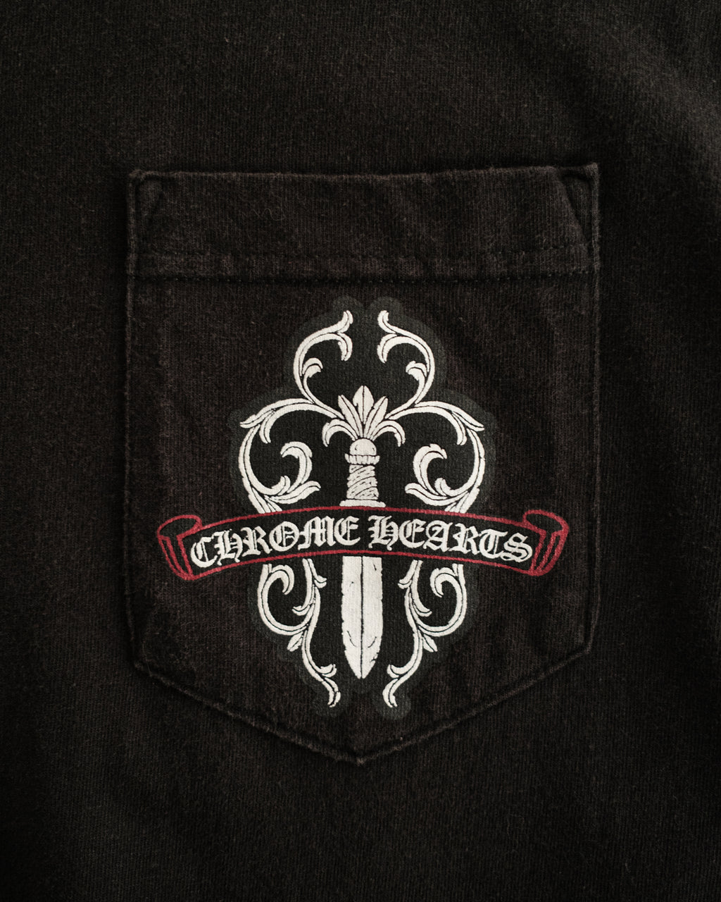 Vintage CHROME HEARTS Dagger Floral Scroll Logo Pocket Tee