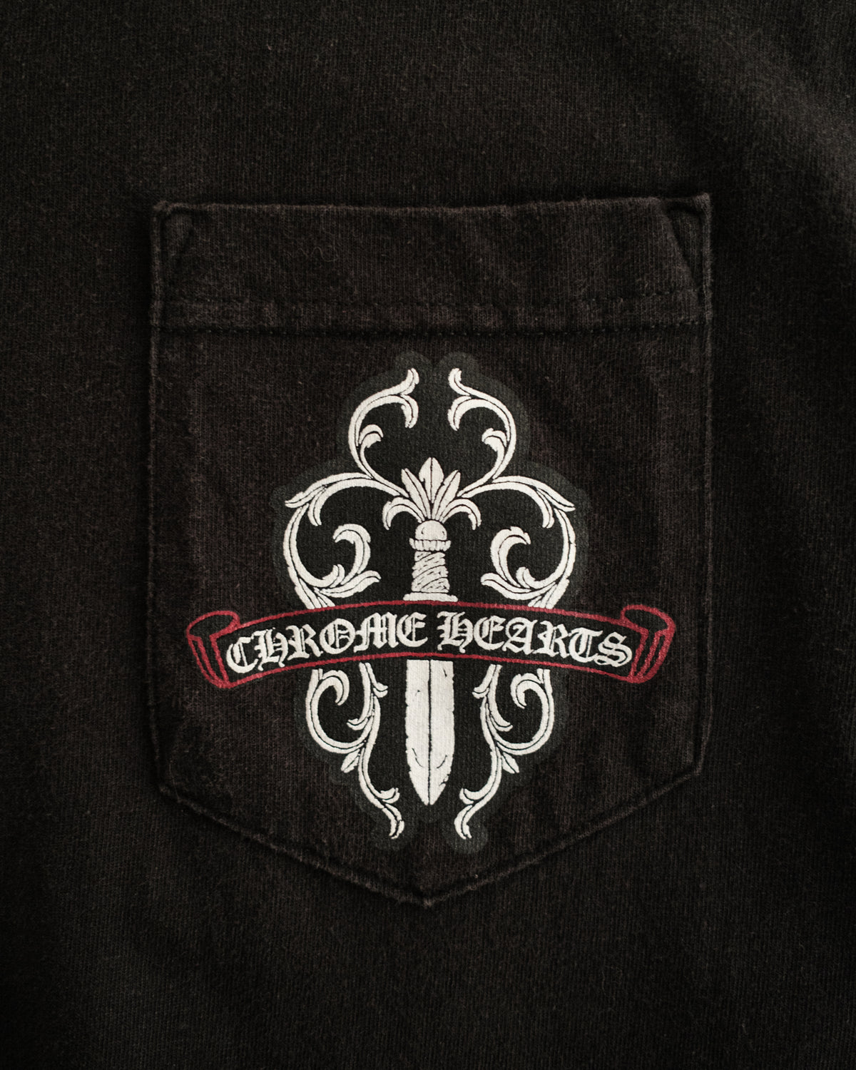 Vintage CHROME HEARTS Dagger Floral Scroll Logo Pocket Tee