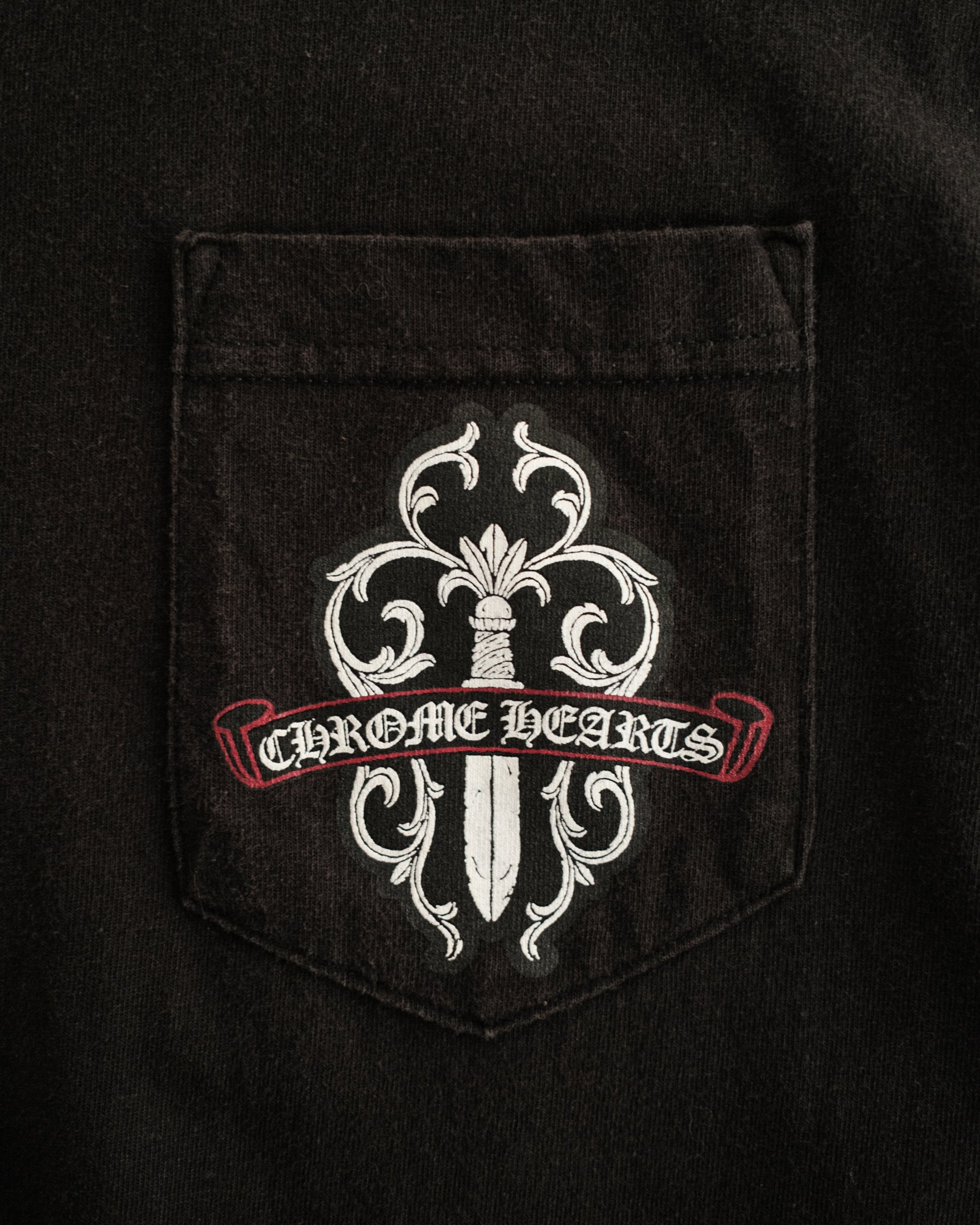 Vintage CHROME HEARTS Dagger Floral Scroll Logo Pocket Tee
