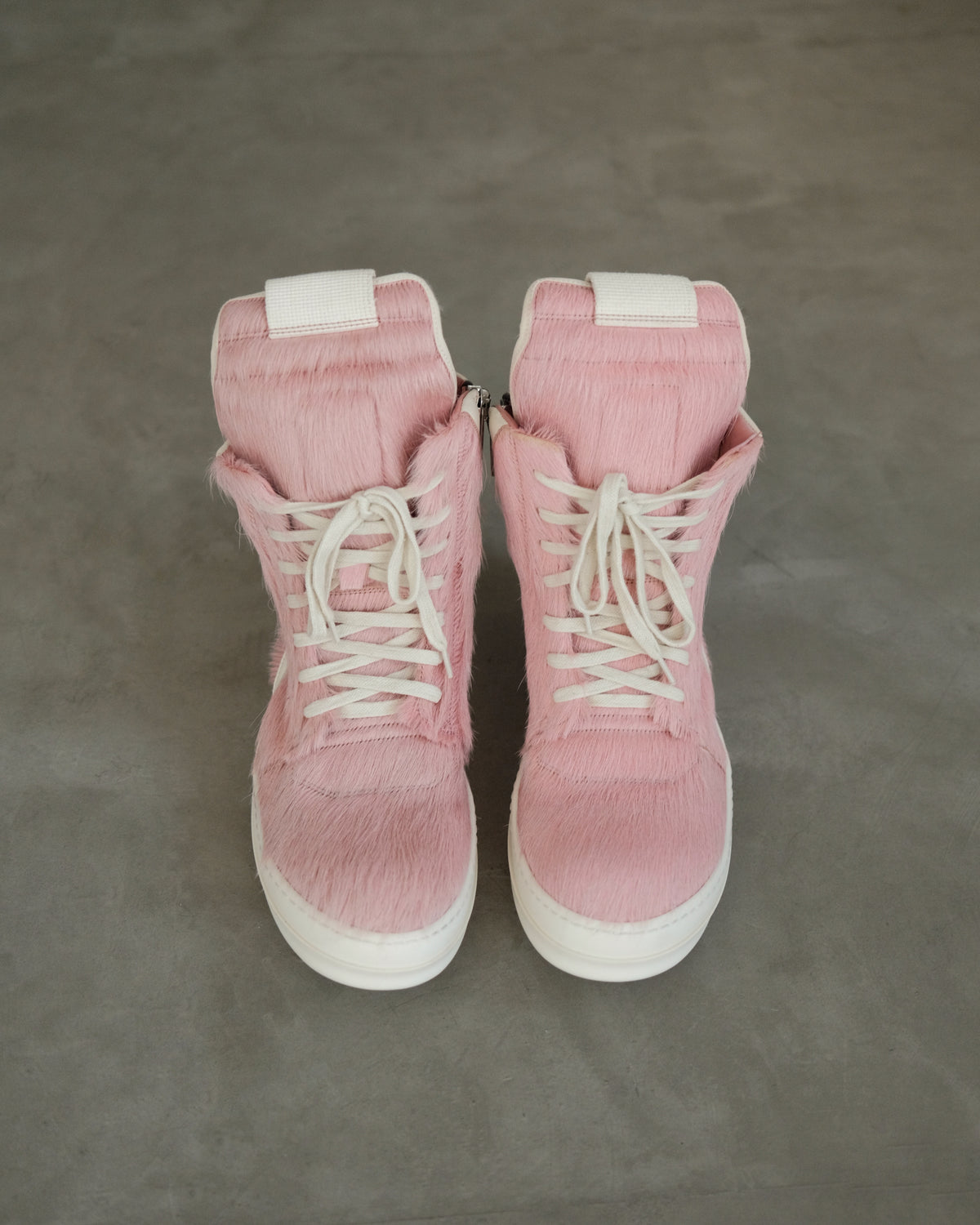 RICKOWENS Pink Geobasket Pony Hair Sneakers