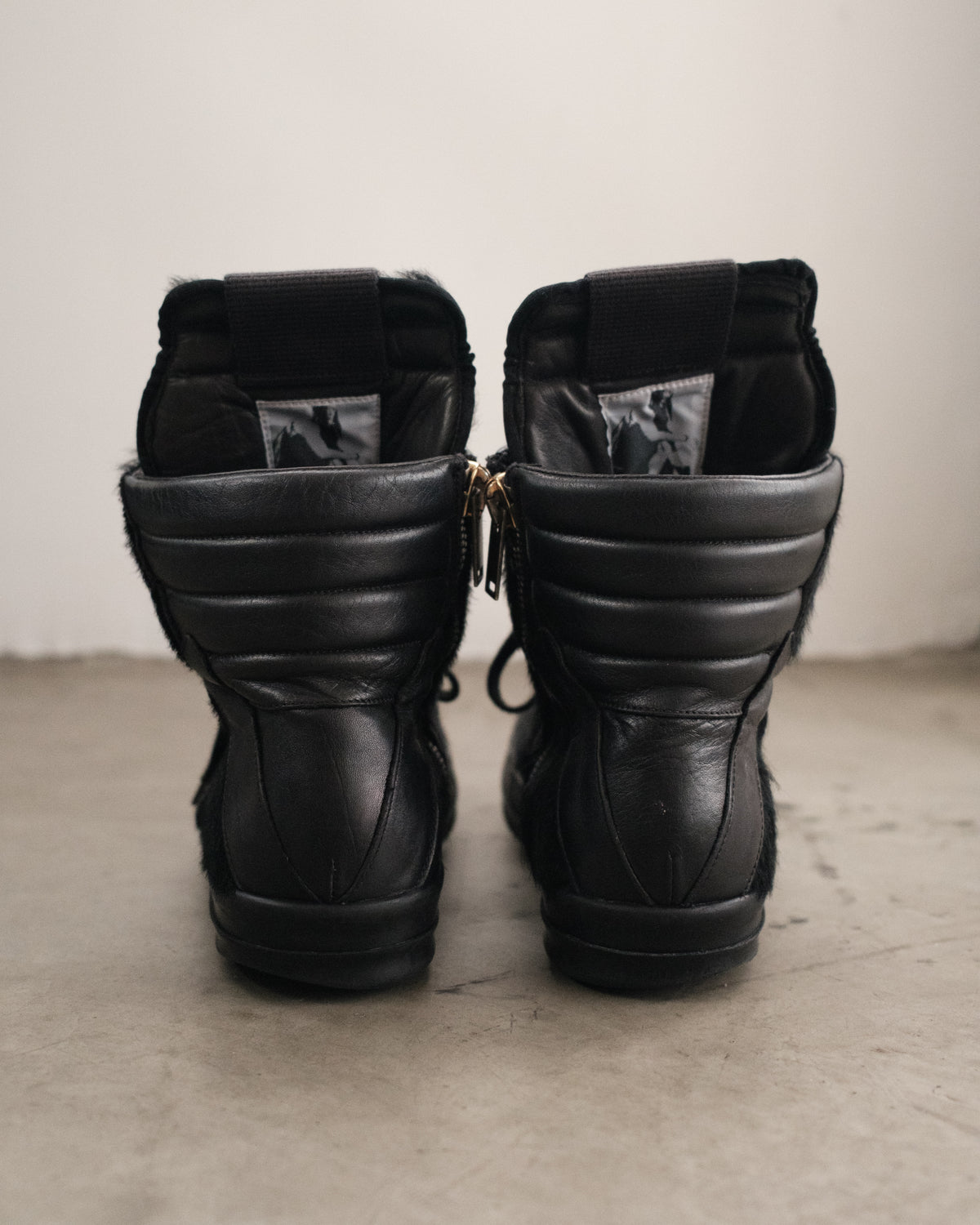 Rick Owens FW13 Black Pony Hair Geobasket Sneakers